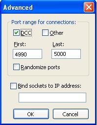 Configuration de Mirc (Connect Options Advanced)